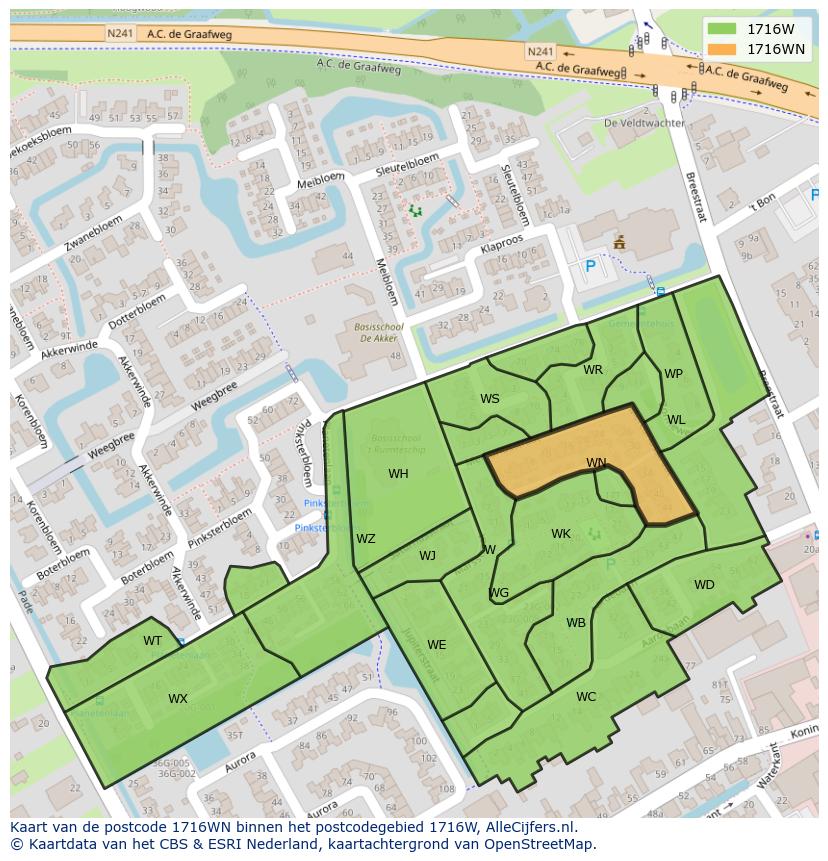 Afbeelding van het postcodegebied 1716 WN op de kaart.