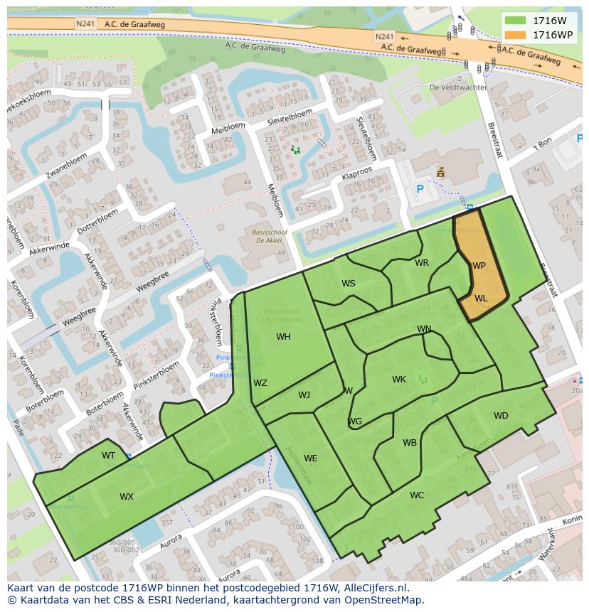 Afbeelding van het postcodegebied 1716 WP op de kaart.