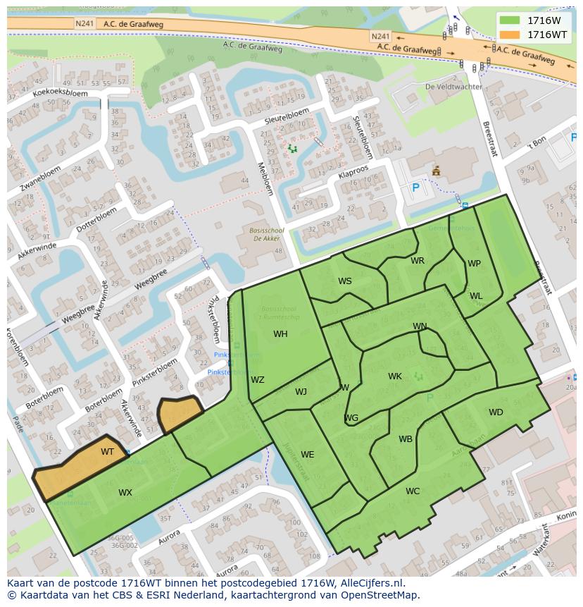 Afbeelding van het postcodegebied 1716 WT op de kaart.