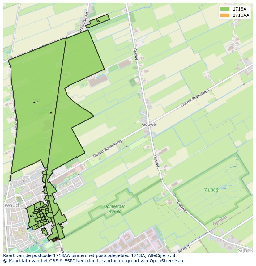 Afbeelding van het postcodegebied 1718 AA op de kaart.