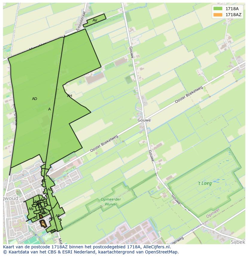 Afbeelding van het postcodegebied 1718 AZ op de kaart.