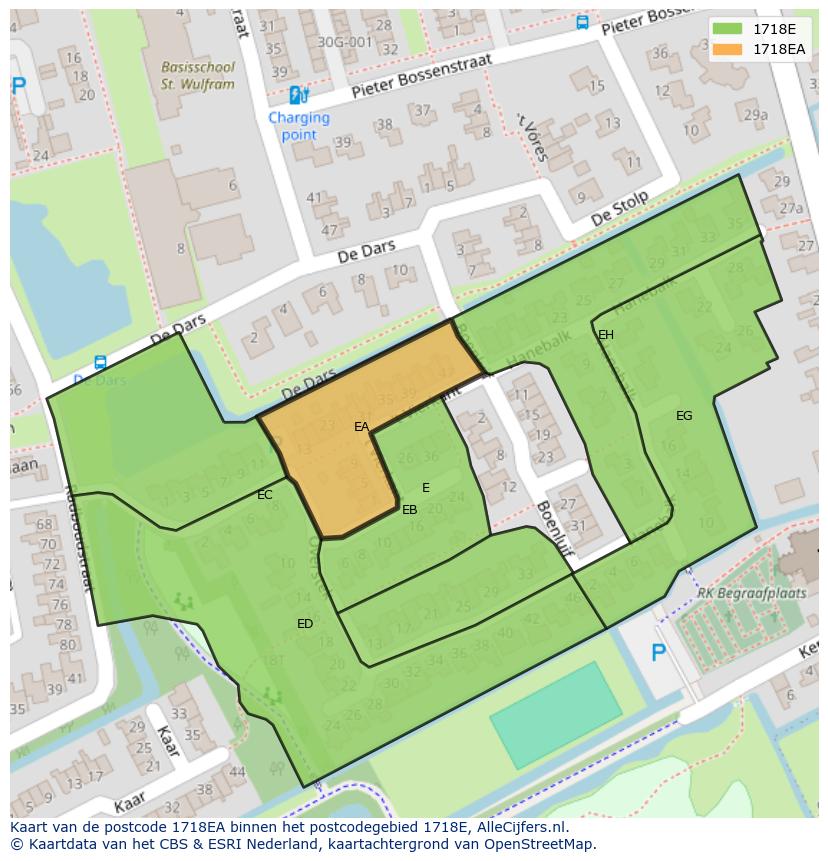 Afbeelding van het postcodegebied 1718 EA op de kaart.