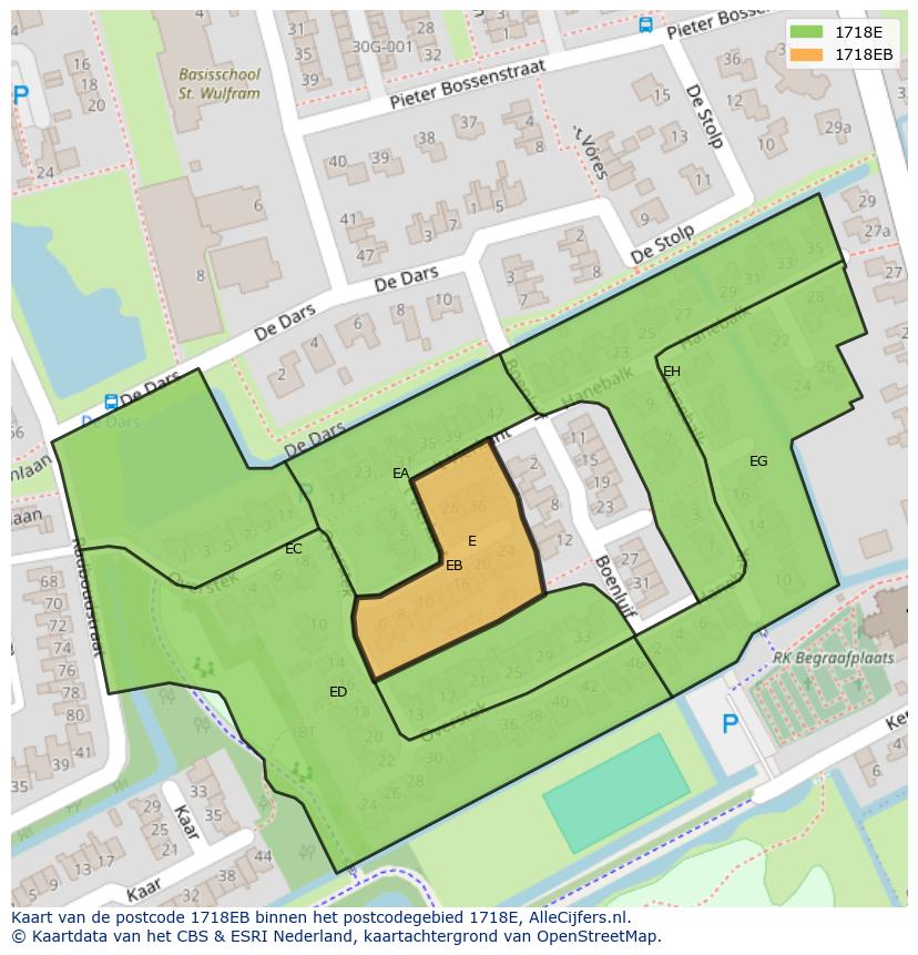 Afbeelding van het postcodegebied 1718 EB op de kaart.