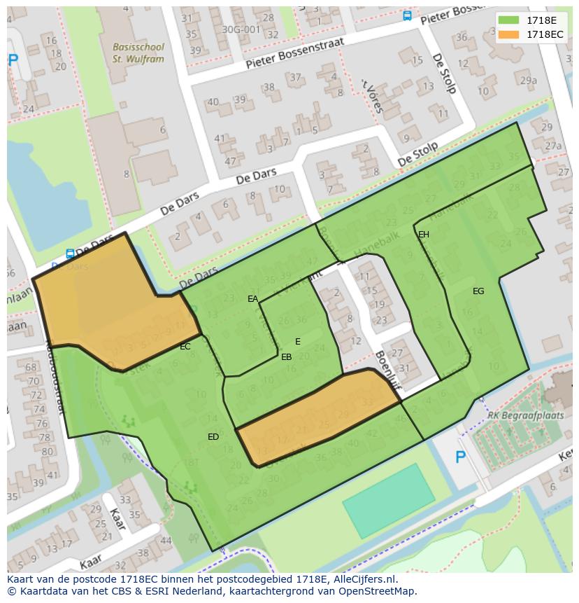 Afbeelding van het postcodegebied 1718 EC op de kaart.