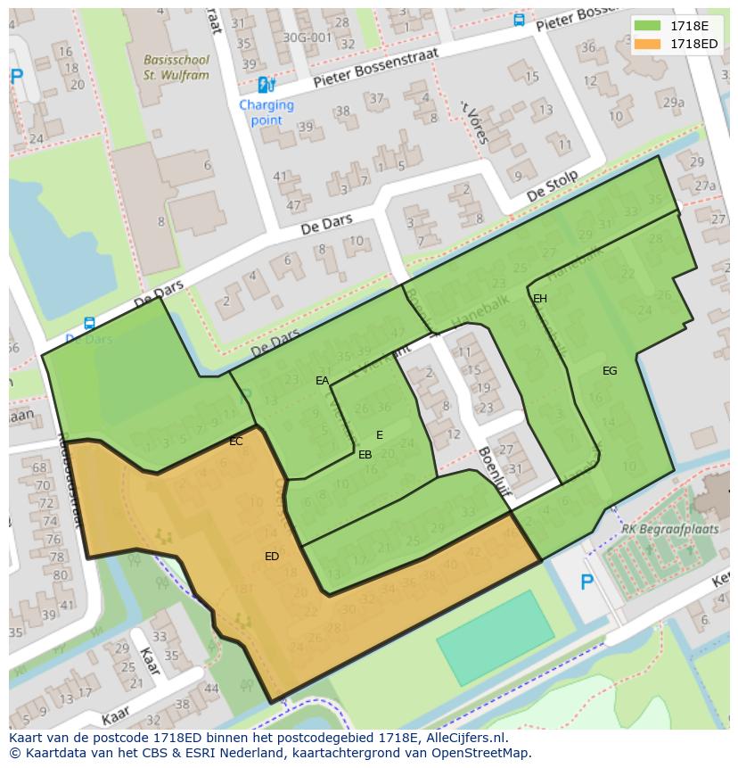 Afbeelding van het postcodegebied 1718 ED op de kaart.