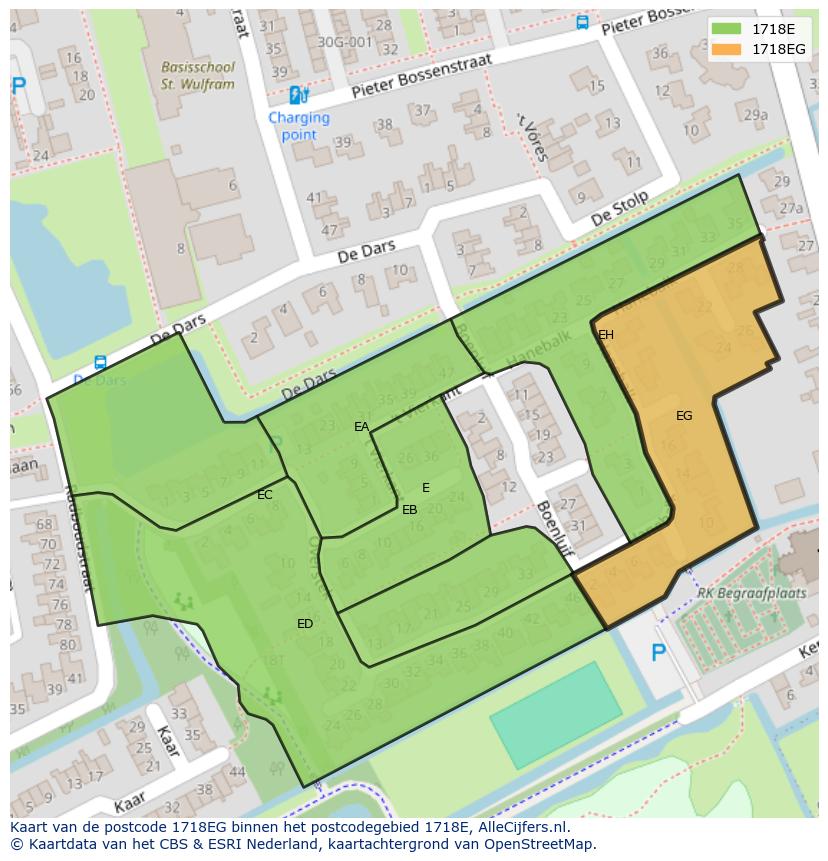 Afbeelding van het postcodegebied 1718 EG op de kaart.