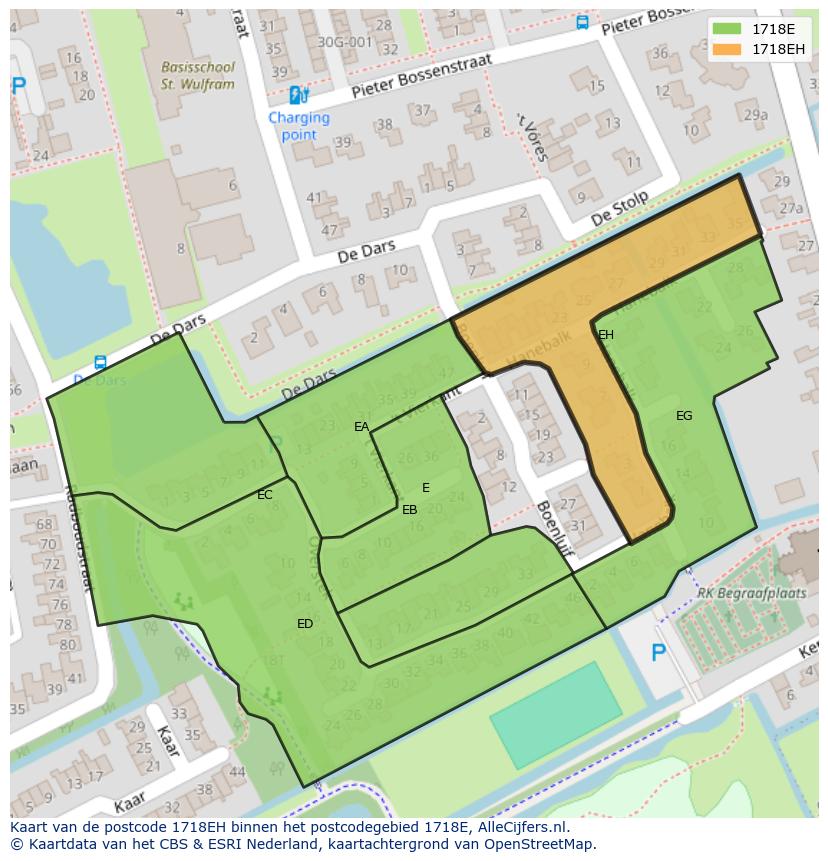 Afbeelding van het postcodegebied 1718 EH op de kaart.