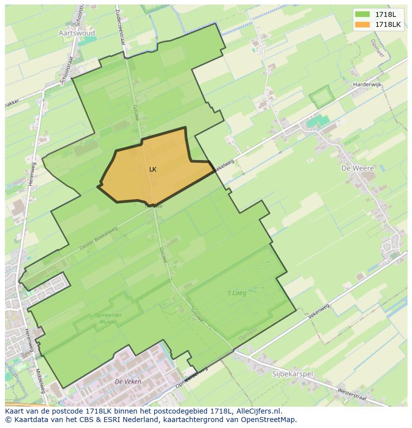 Afbeelding van het postcodegebied 1718 LK op de kaart.