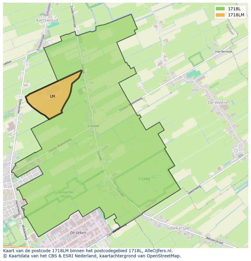 Afbeelding van het postcodegebied 1718 LM op de kaart.