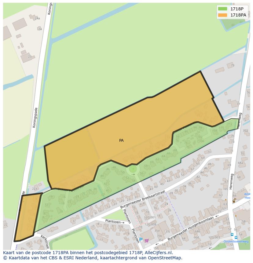 Afbeelding van het postcodegebied 1718 PA op de kaart.