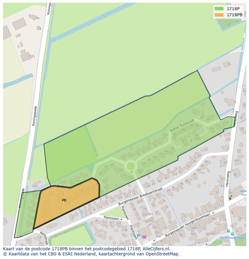 Afbeelding van het postcodegebied 1718 PB op de kaart.
