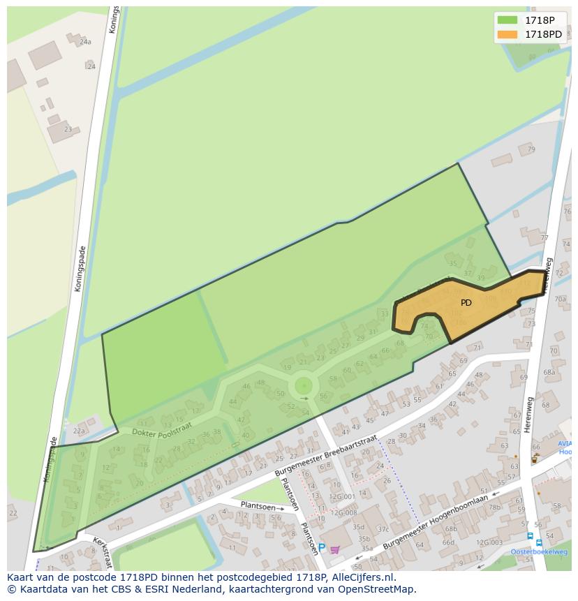 Afbeelding van het postcodegebied 1718 PD op de kaart.