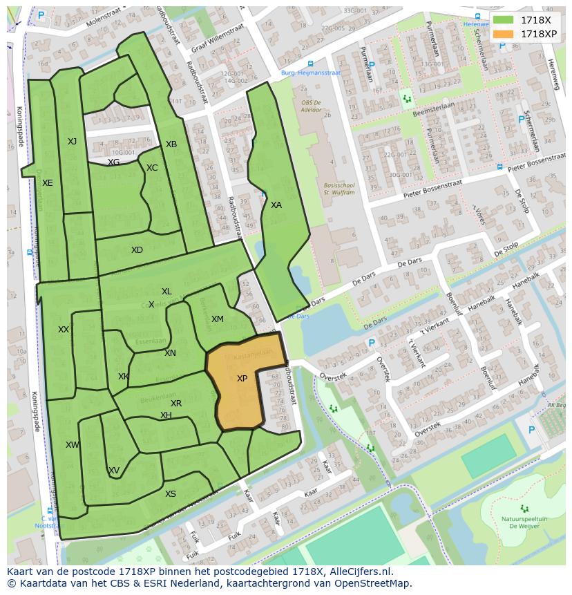 Afbeelding van het postcodegebied 1718 XP op de kaart.