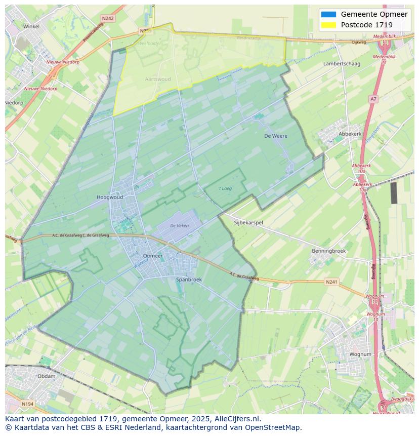 Afbeelding van het postcodegebied 1719 op de kaart.