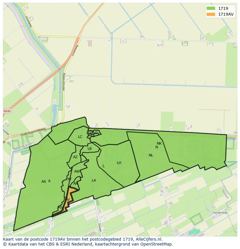 Afbeelding van het postcodegebied 1719 AV op de kaart.