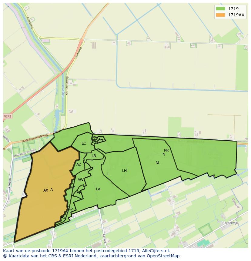 Afbeelding van het postcodegebied 1719 AX op de kaart.