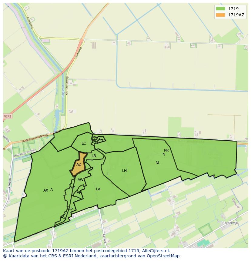 Afbeelding van het postcodegebied 1719 AZ op de kaart.