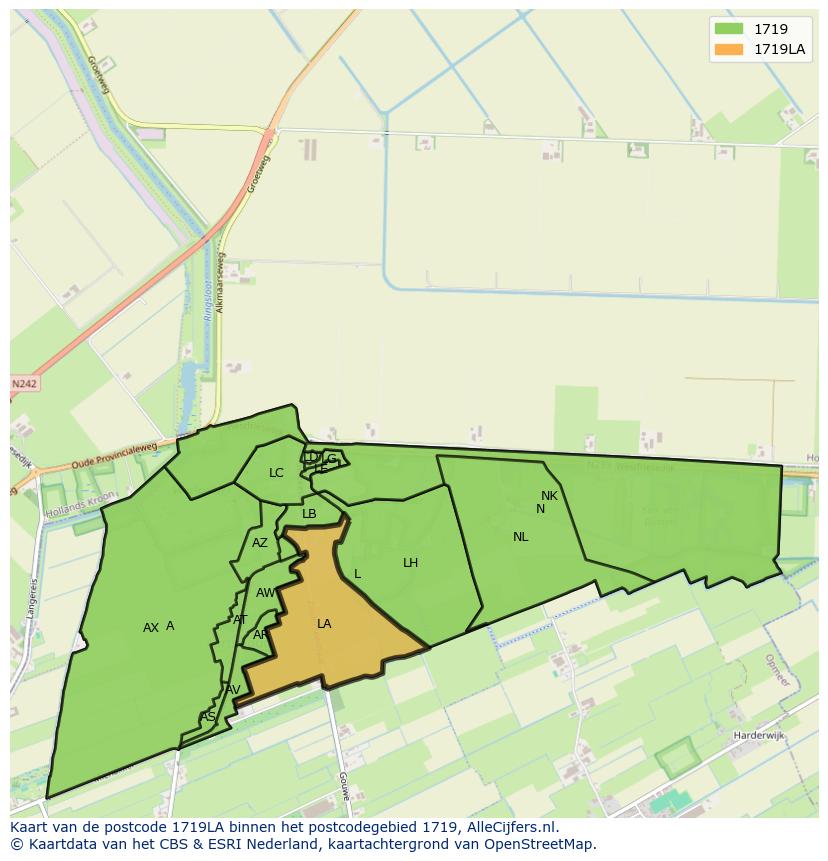 Afbeelding van het postcodegebied 1719 LA op de kaart.