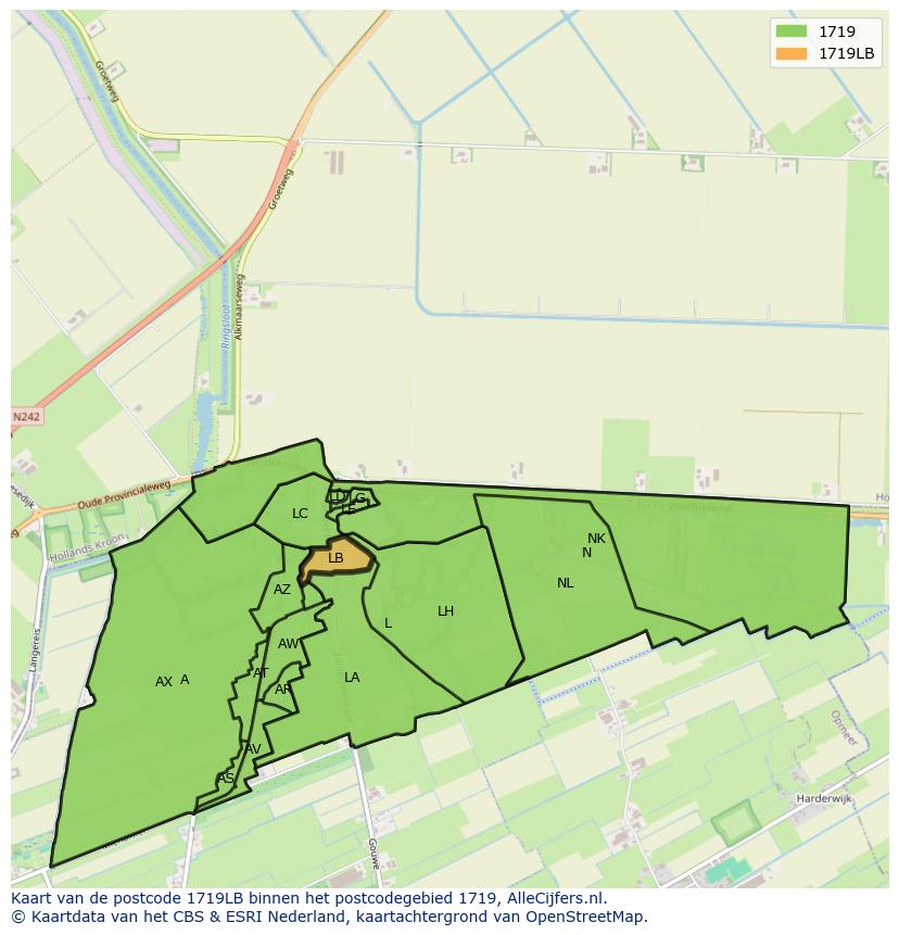 Afbeelding van het postcodegebied 1719 LB op de kaart.