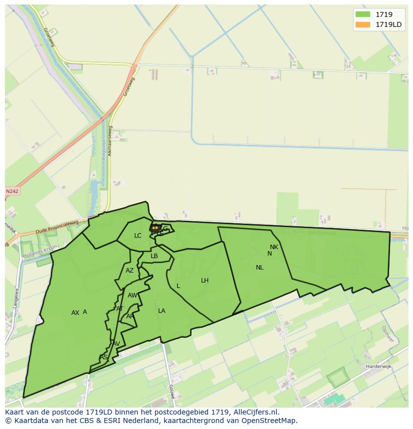 Afbeelding van het postcodegebied 1719 LD op de kaart.