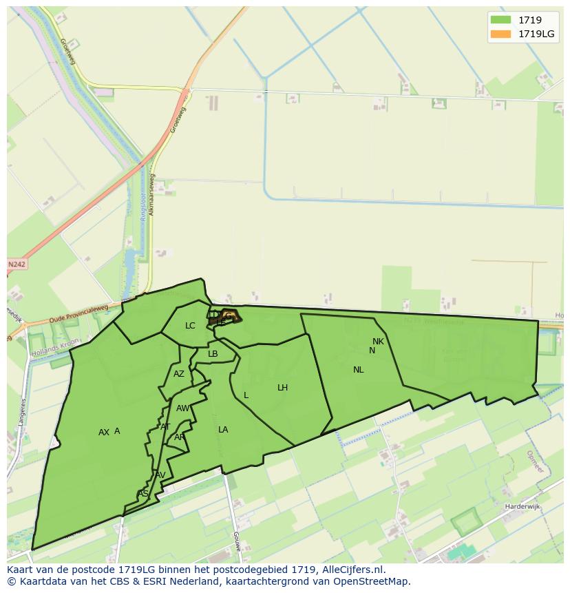 Afbeelding van het postcodegebied 1719 LG op de kaart.