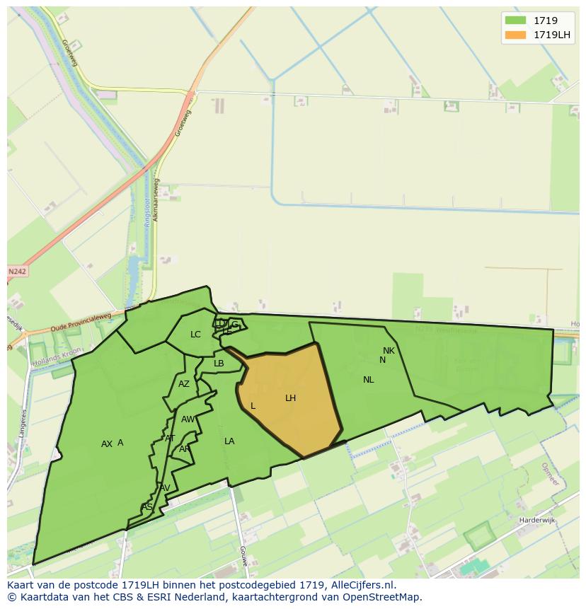 Afbeelding van het postcodegebied 1719 LH op de kaart.