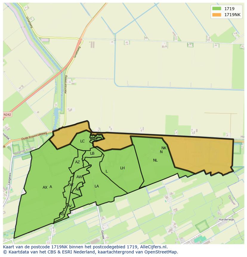Afbeelding van het postcodegebied 1719 NK op de kaart.