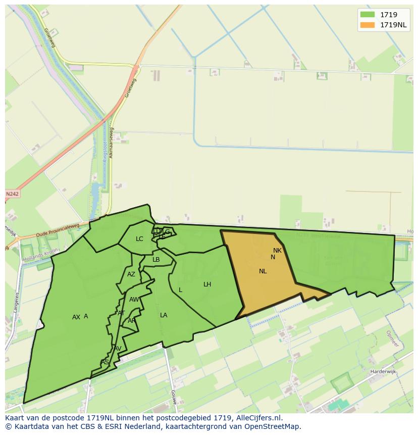 Afbeelding van het postcodegebied 1719 NL op de kaart.