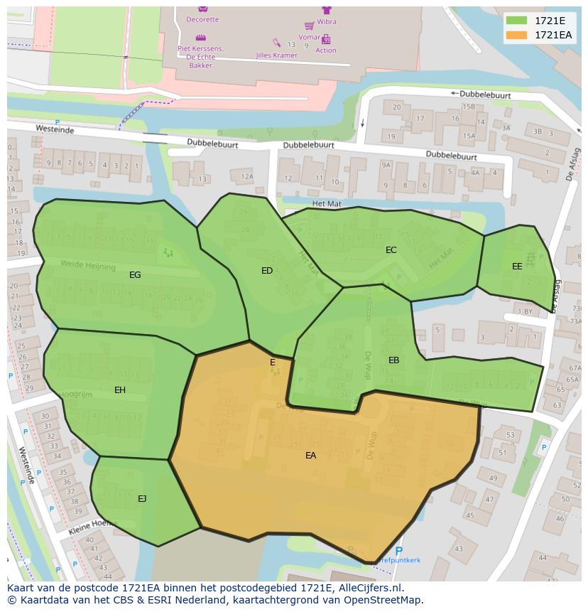 Afbeelding van het postcodegebied 1721 EA op de kaart.