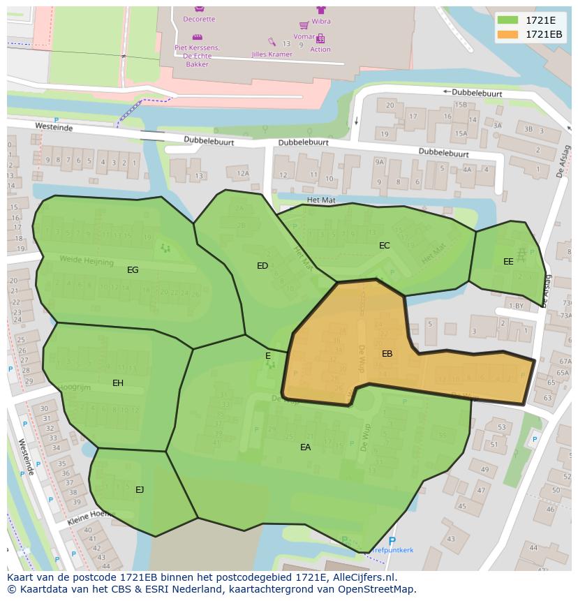 Afbeelding van het postcodegebied 1721 EB op de kaart.