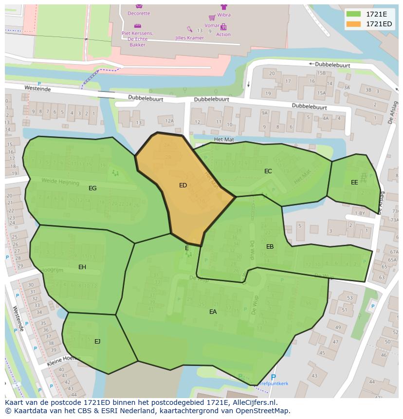 Afbeelding van het postcodegebied 1721 ED op de kaart.