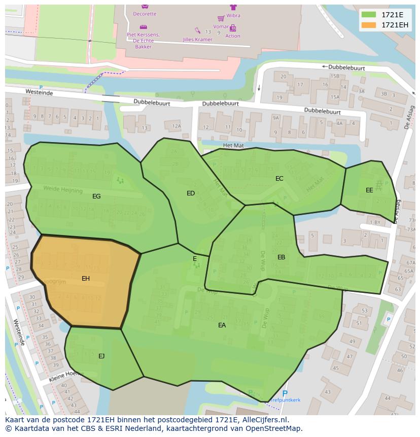 Afbeelding van het postcodegebied 1721 EH op de kaart.