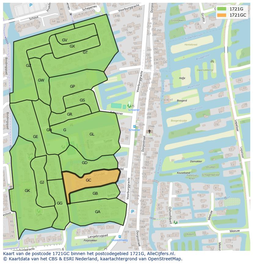 Afbeelding van het postcodegebied 1721 GC op de kaart.
