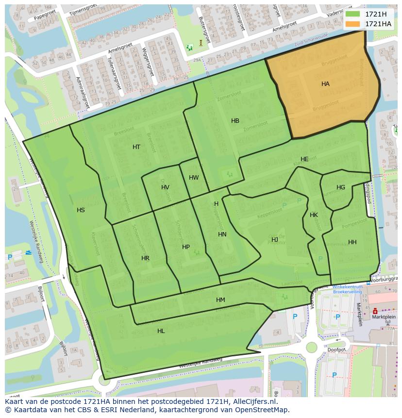 Afbeelding van het postcodegebied 1721 HA op de kaart.