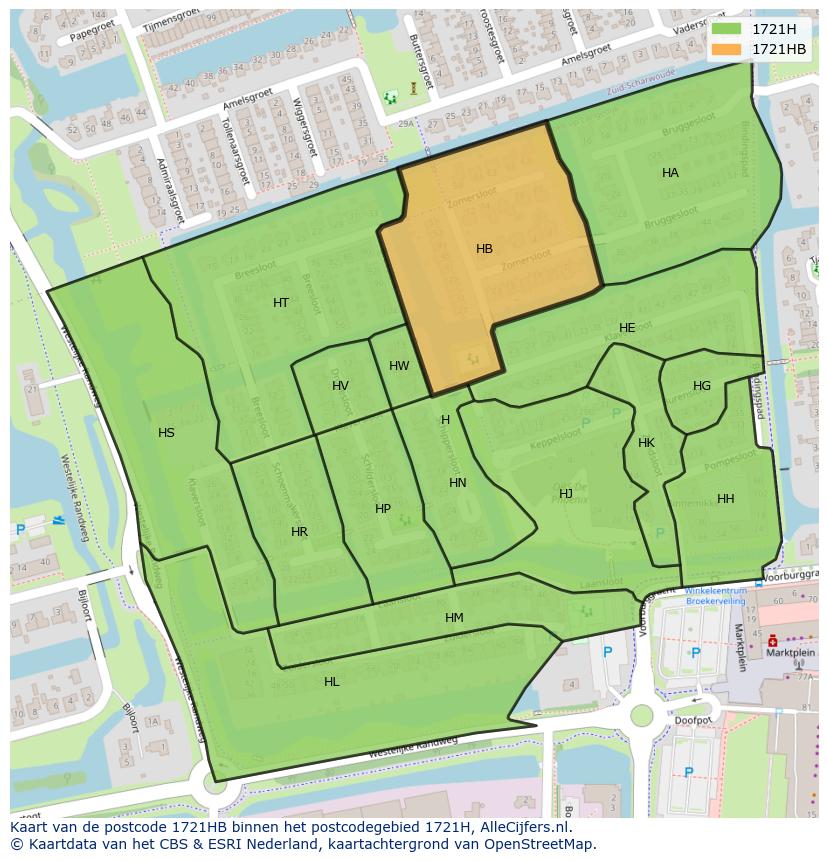 Afbeelding van het postcodegebied 1721 HB op de kaart.
