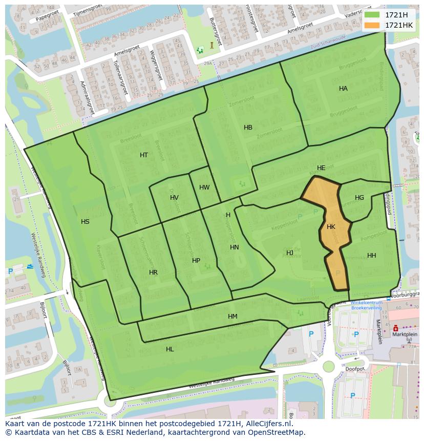 Afbeelding van het postcodegebied 1721 HK op de kaart.