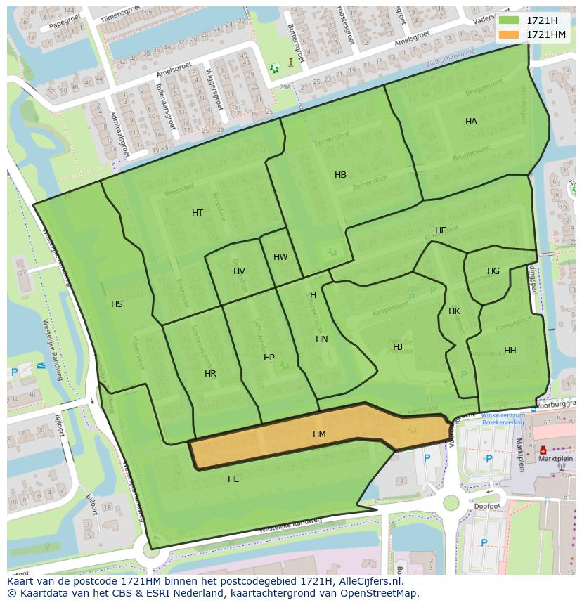 Afbeelding van het postcodegebied 1721 HM op de kaart.