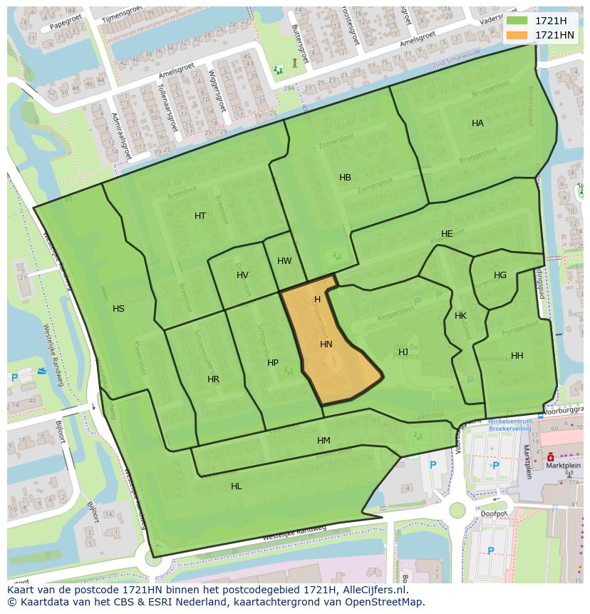 Afbeelding van het postcodegebied 1721 HN op de kaart.