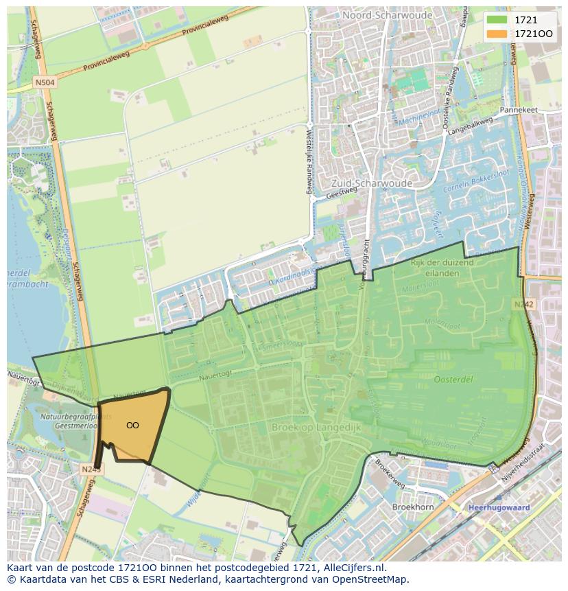 Afbeelding van het postcodegebied 1721 OO op de kaart.