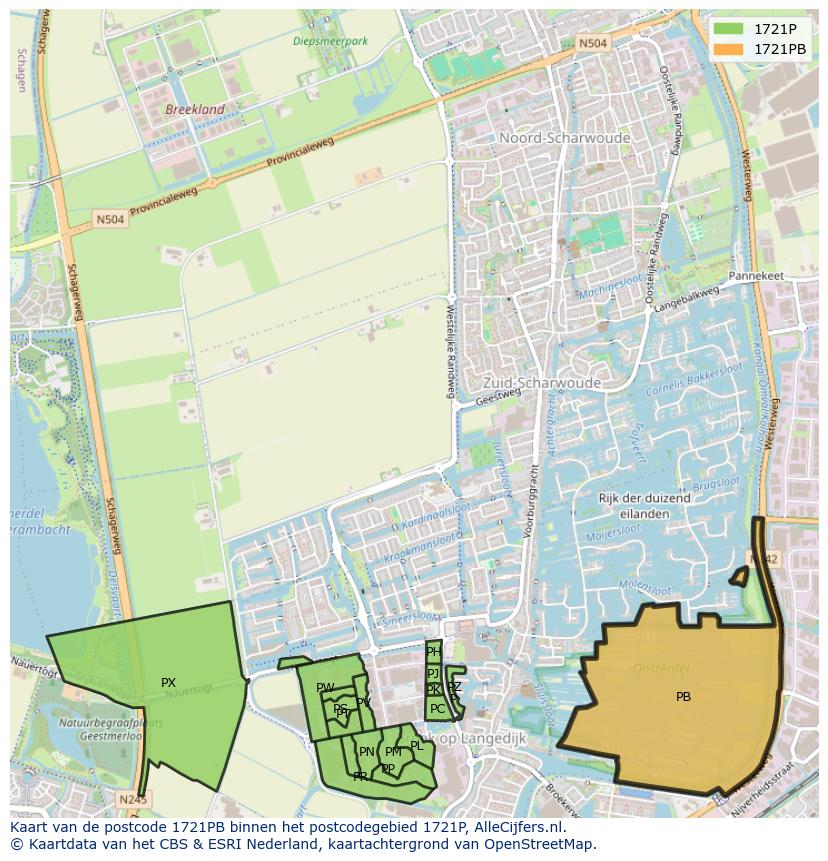 Afbeelding van het postcodegebied 1721 PB op de kaart.