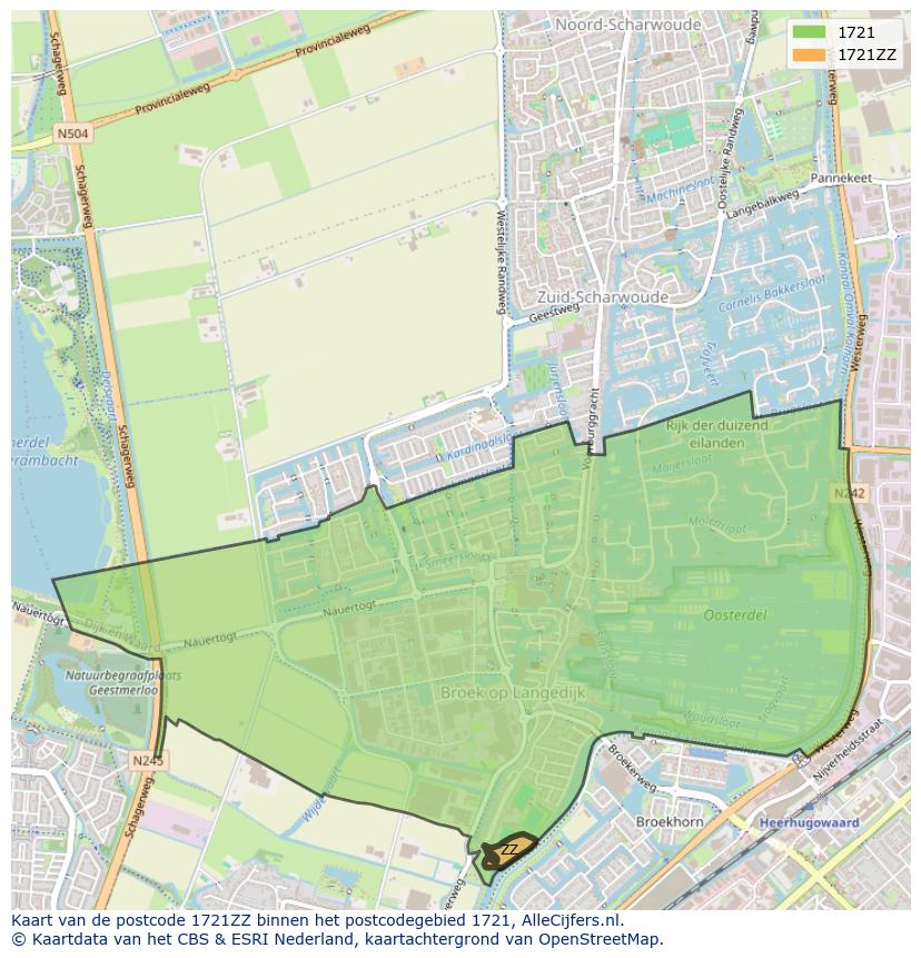 Afbeelding van het postcodegebied 1721 ZZ op de kaart.