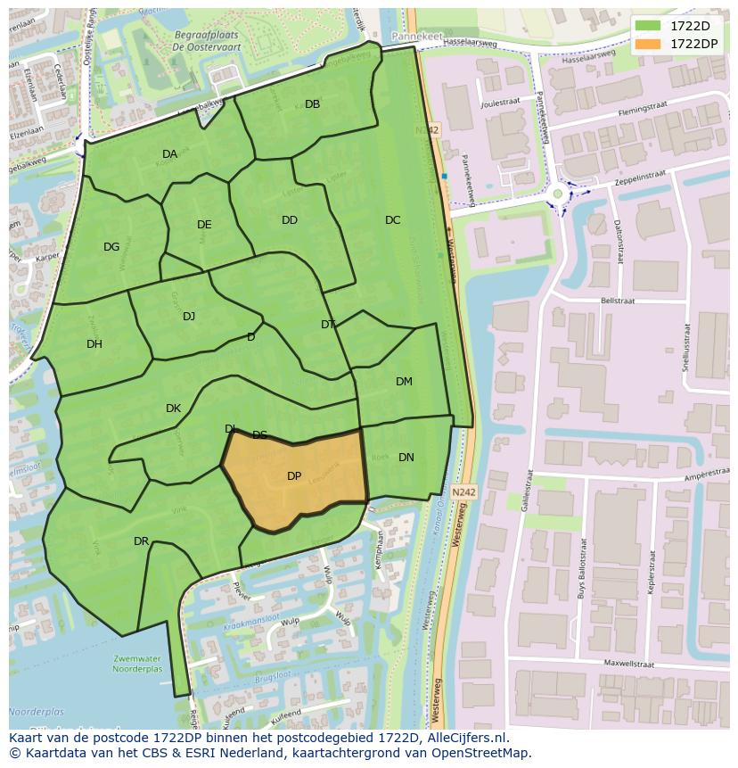 Afbeelding van het postcodegebied 1722 DP op de kaart.