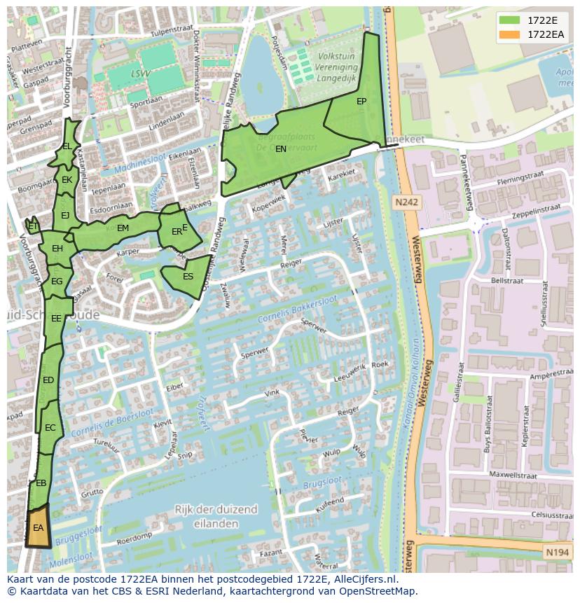 Afbeelding van het postcodegebied 1722 EA op de kaart.