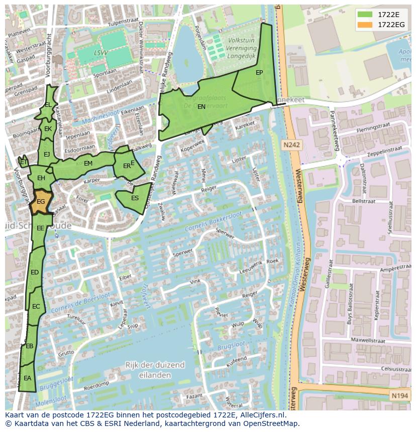 Afbeelding van het postcodegebied 1722 EG op de kaart.