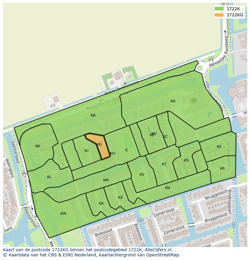 Afbeelding van het postcodegebied 1722 KG op de kaart.
