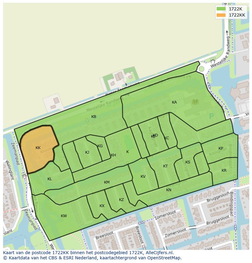 Afbeelding van het postcodegebied 1722 KK op de kaart.