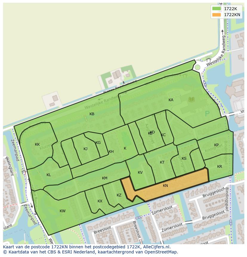Afbeelding van het postcodegebied 1722 KN op de kaart.