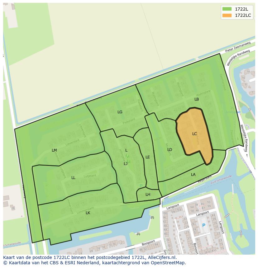 Afbeelding van het postcodegebied 1722 LC op de kaart.