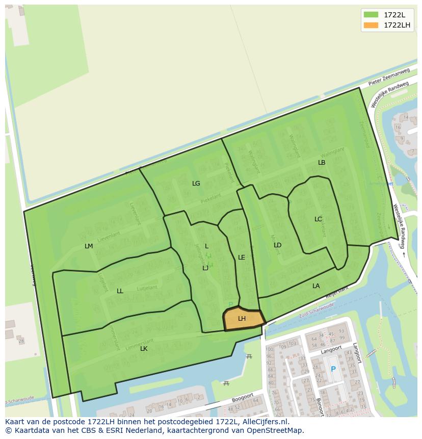 Afbeelding van het postcodegebied 1722 LH op de kaart.