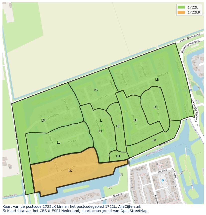 Afbeelding van het postcodegebied 1722 LK op de kaart.
